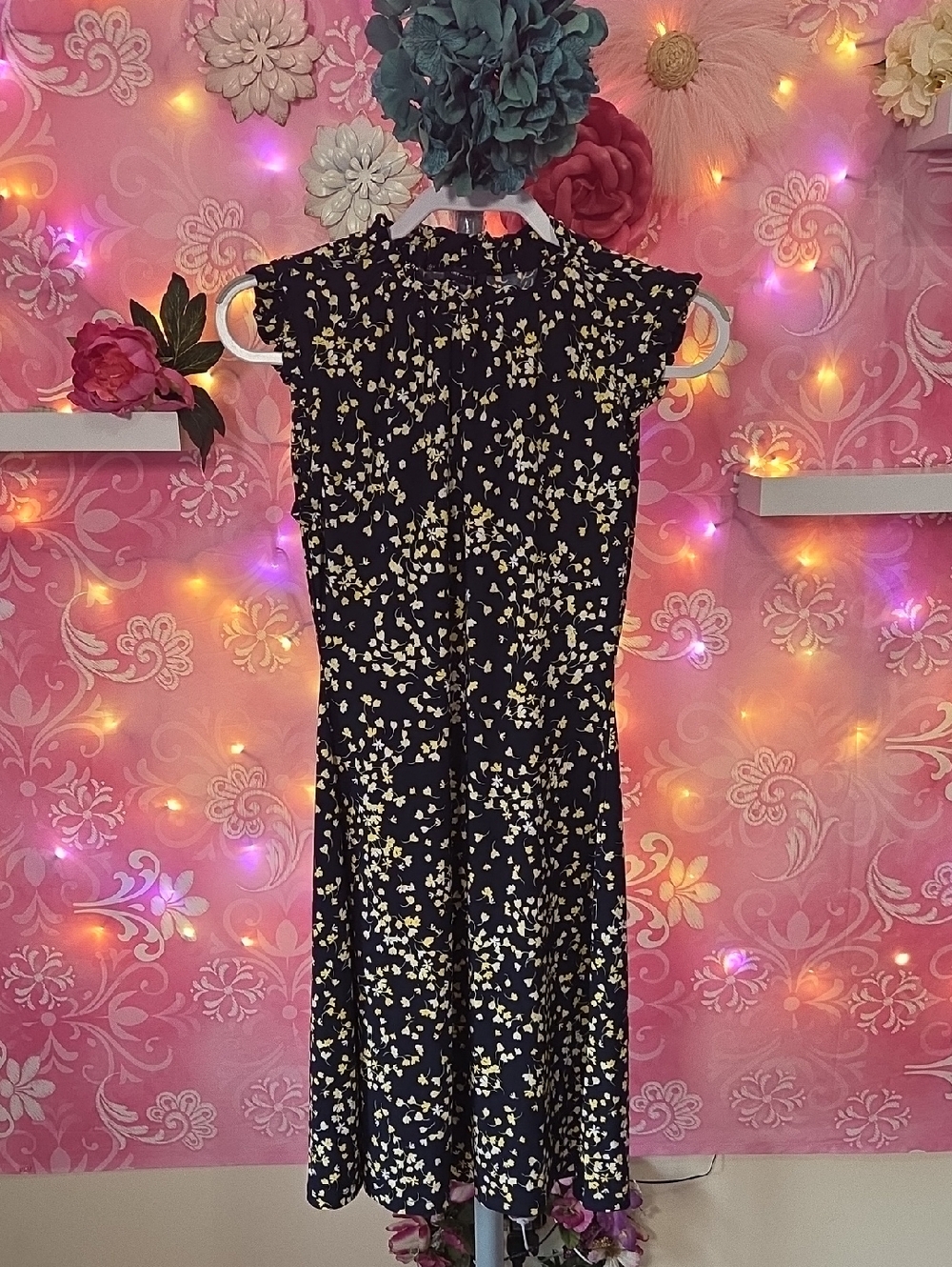 Tommy Hilfiger Navy Midi Dress with Cream Floral Print